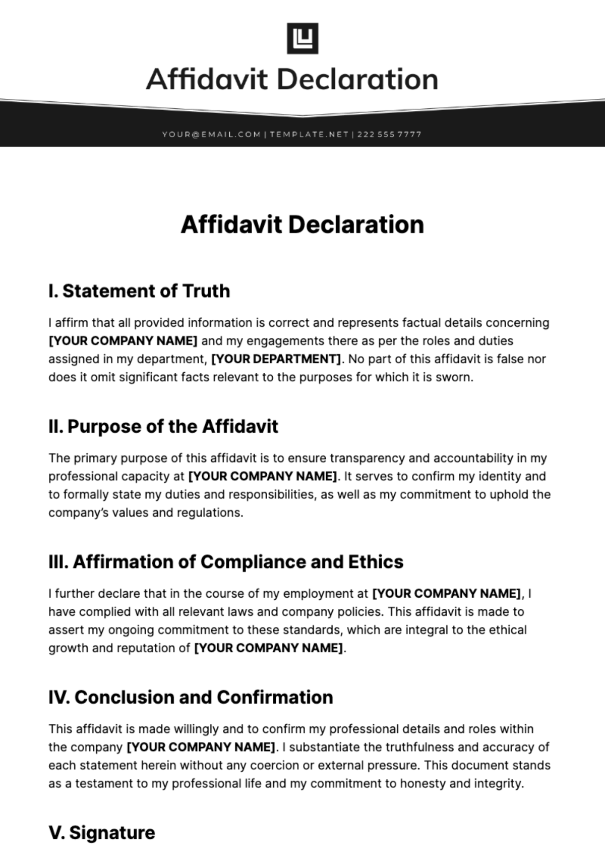 Affidavit Declaration Template