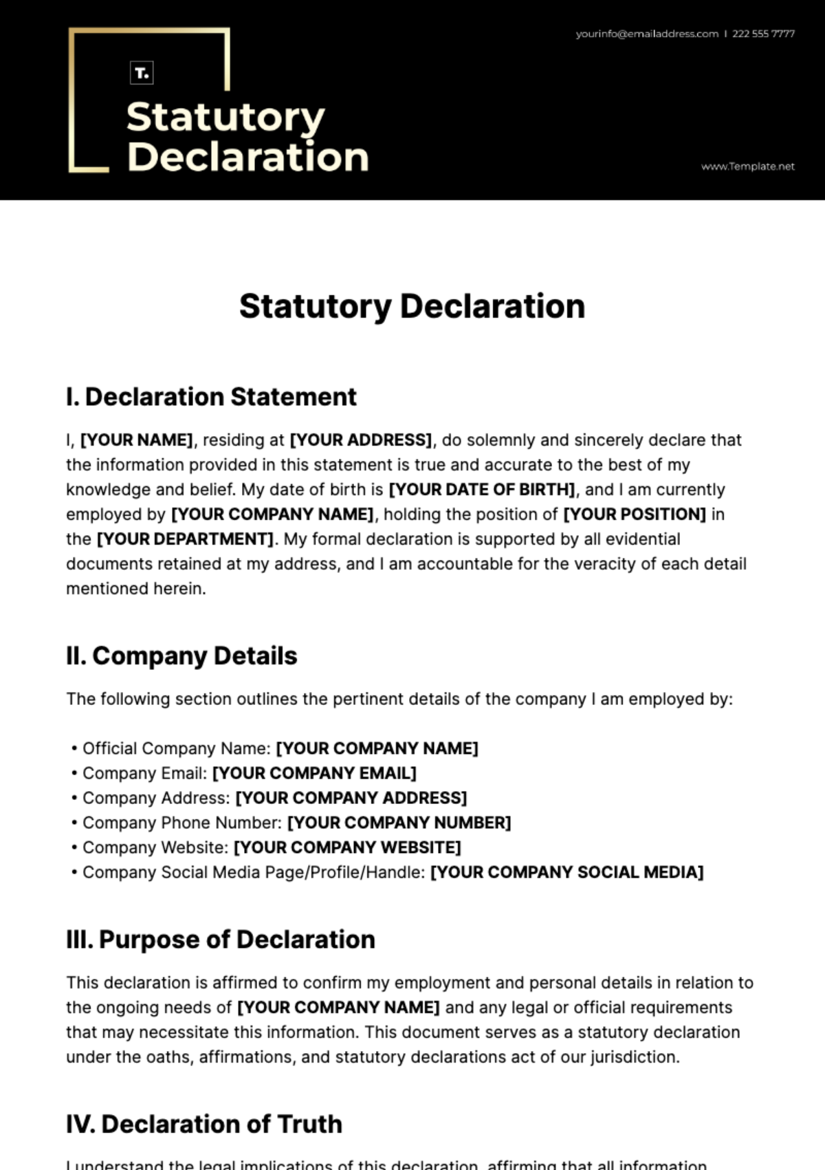 Statutory Declaration Template