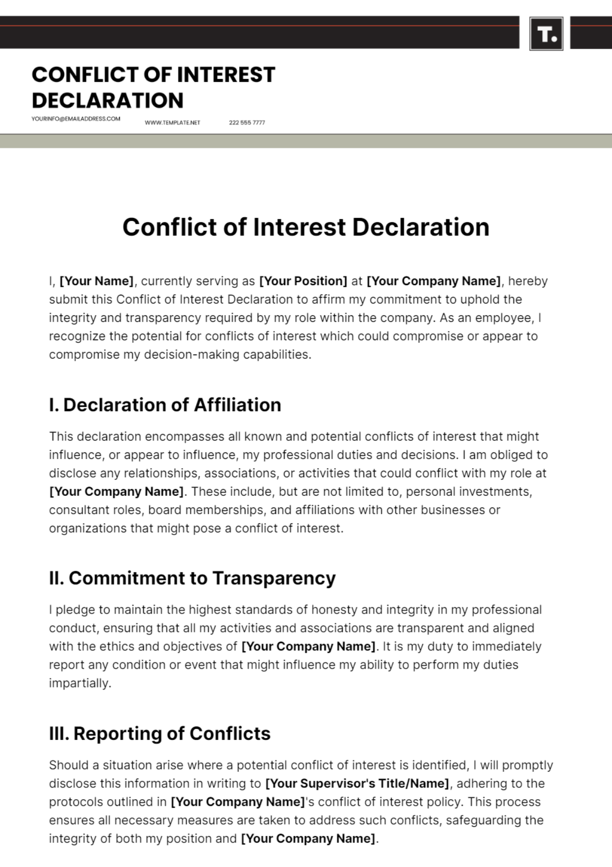 Conflict of Interest Declaration Template