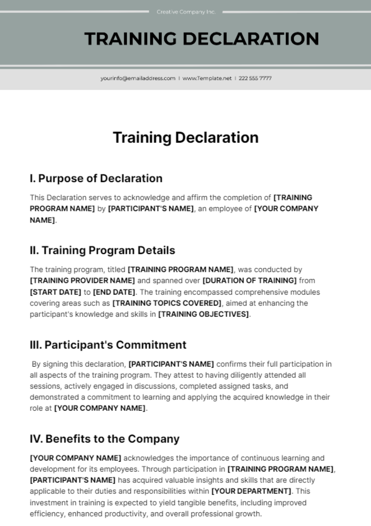 Training Declaration Template