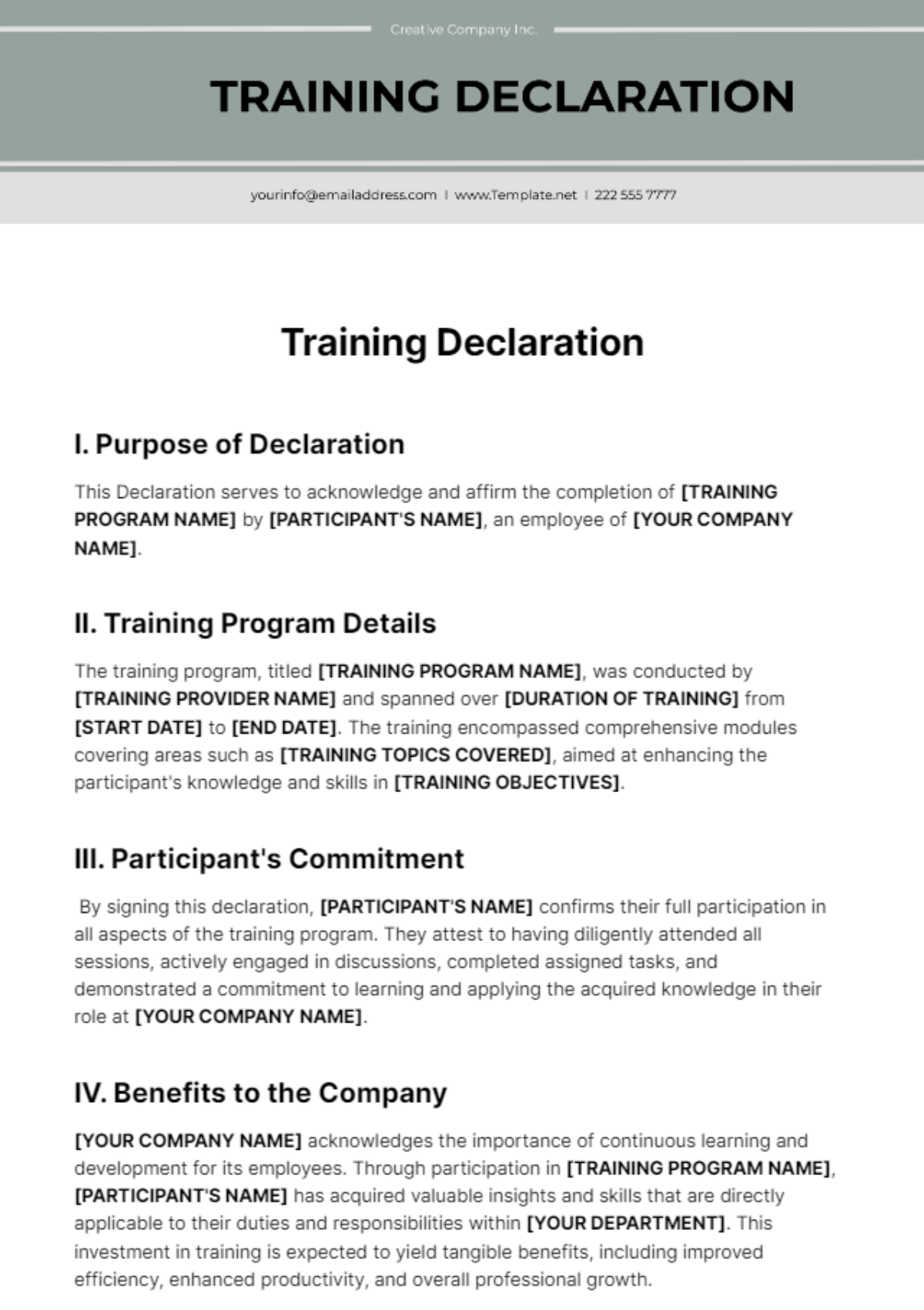 Training Declaration Template - Edit Online & Download