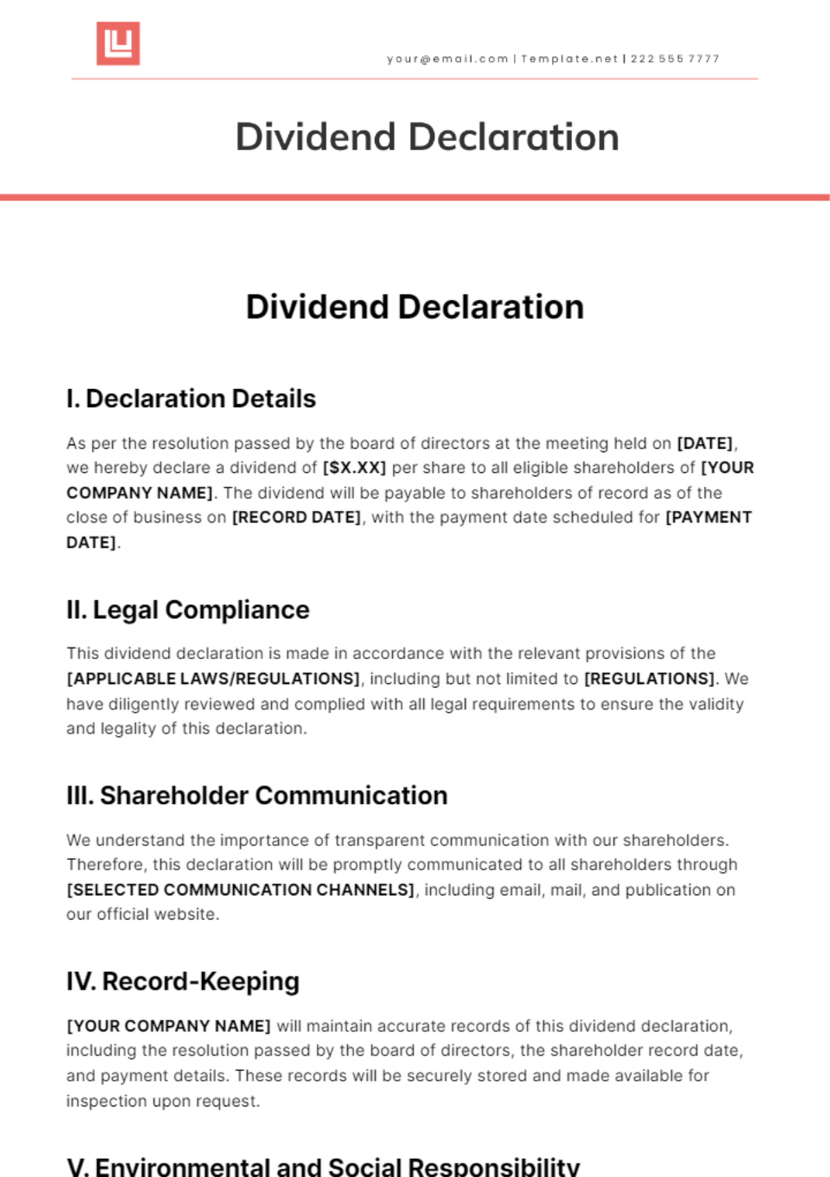 Dividend Declaration Template