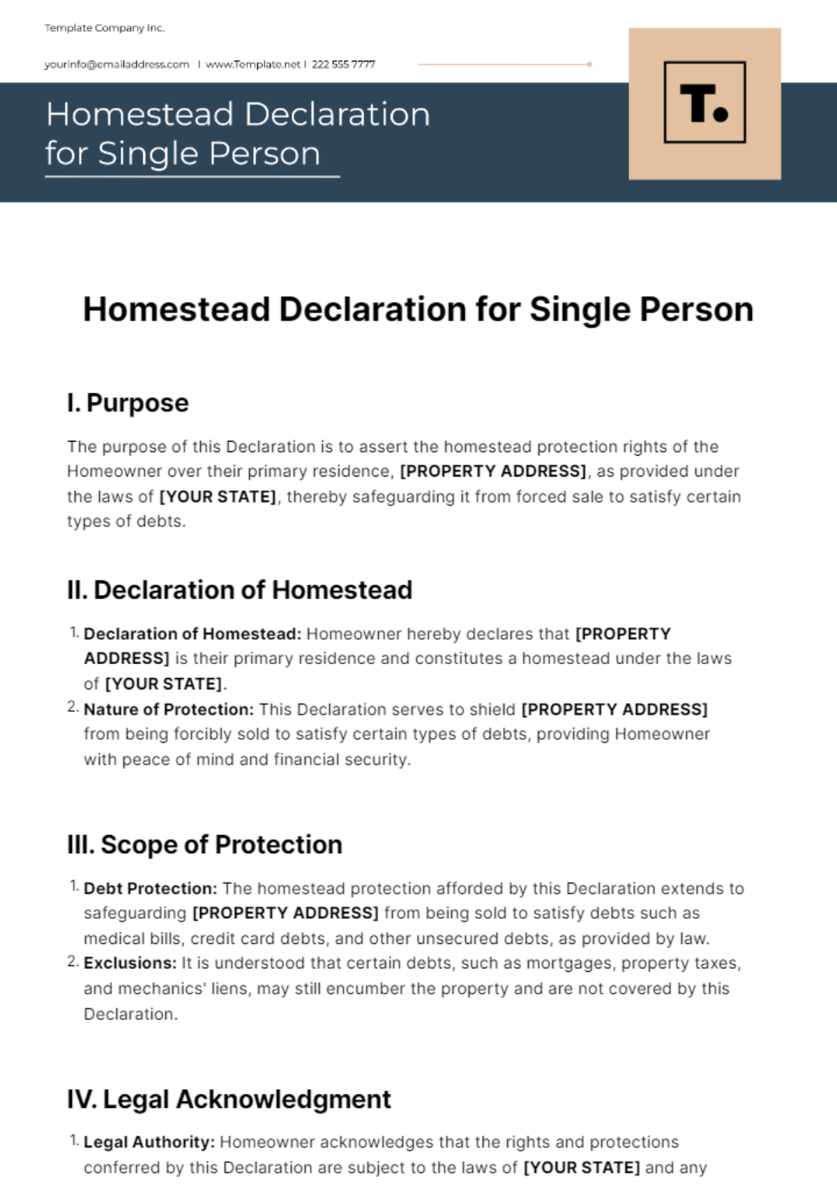 Homestead Declaration for Single Person Template - Edit Online & Download