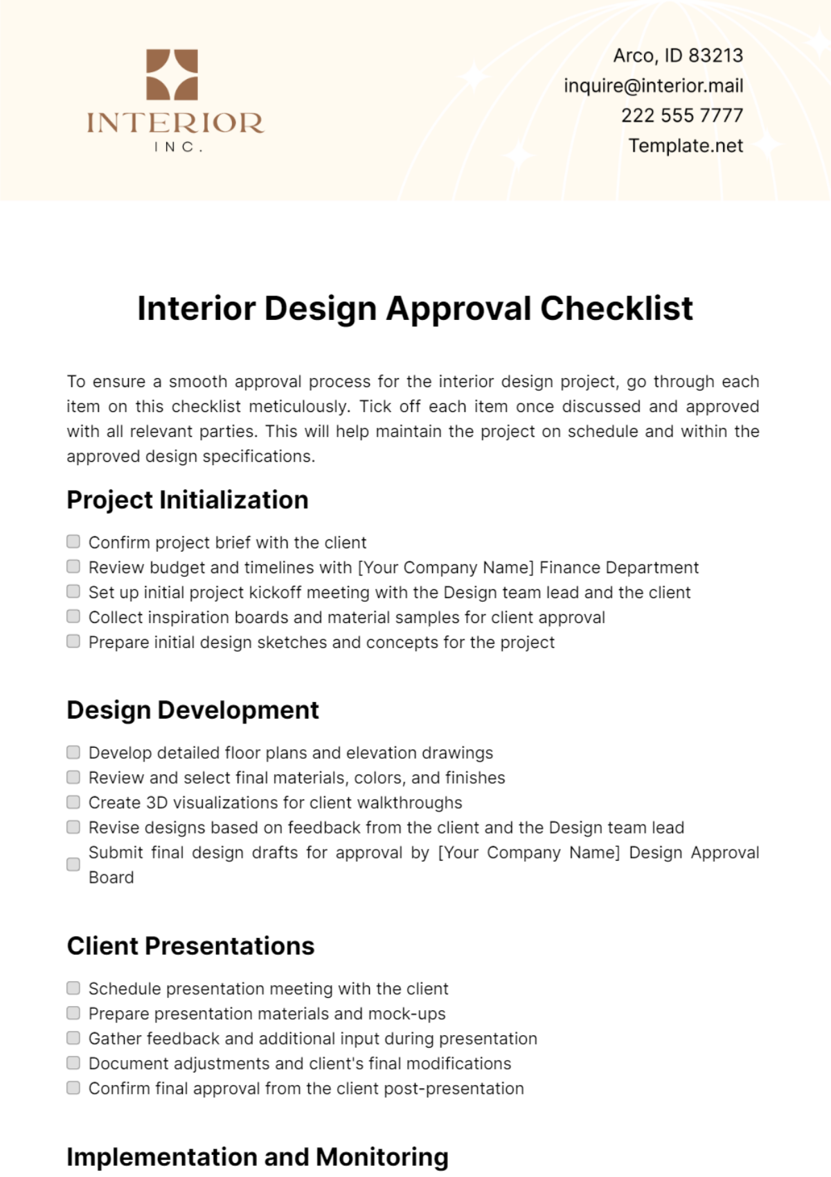 Free Interior Design Approval Checklist Template