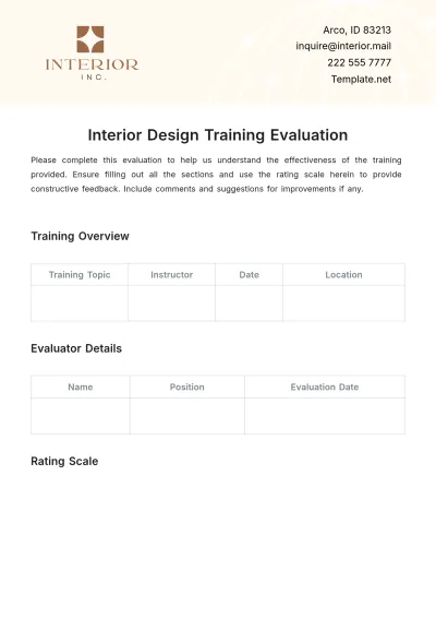 Free Interior Design Training Evaluation Template to Edit Online