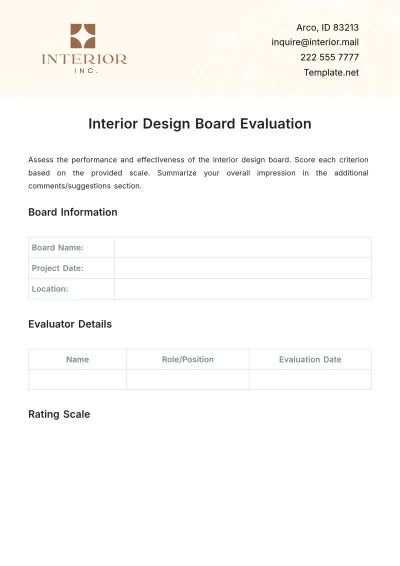 Free Interior Design Board Evaluation Template to Edit Online