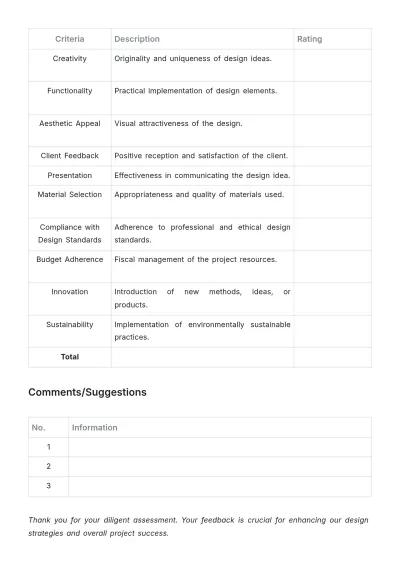 Free Interior Design Board Evaluation Template to Edit Online