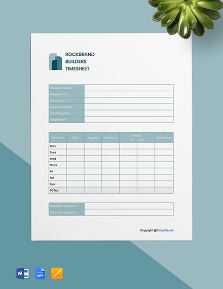 Blank Construction Time sheet Template