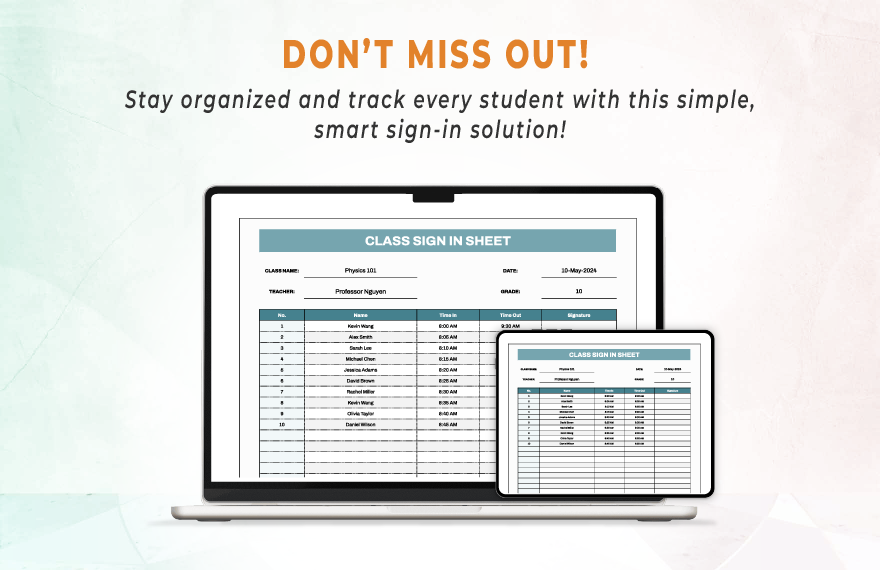 Class Sign in Sheet Template