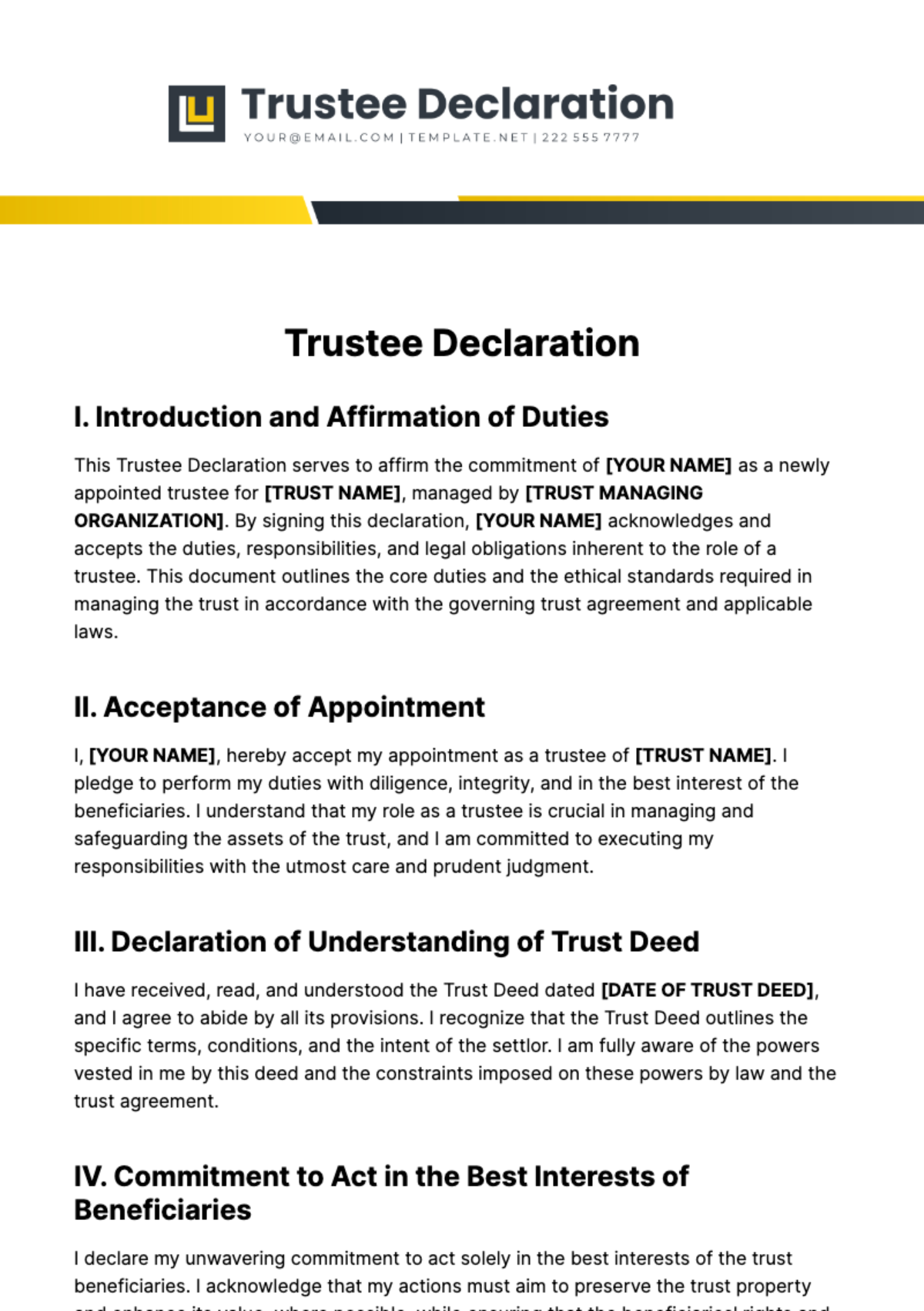 Trustee Declaration Template