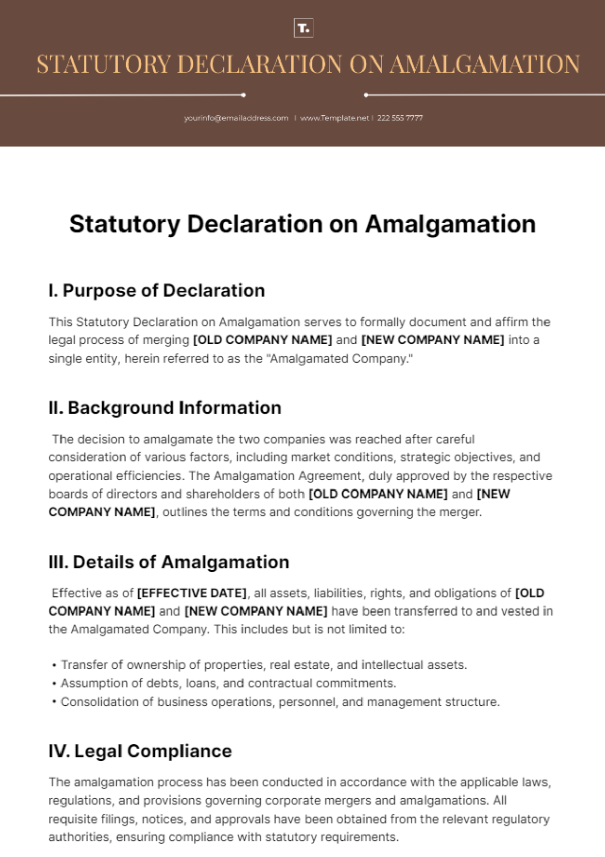 Statutory Declaration on Amalgamation Template - Edit Online & Download