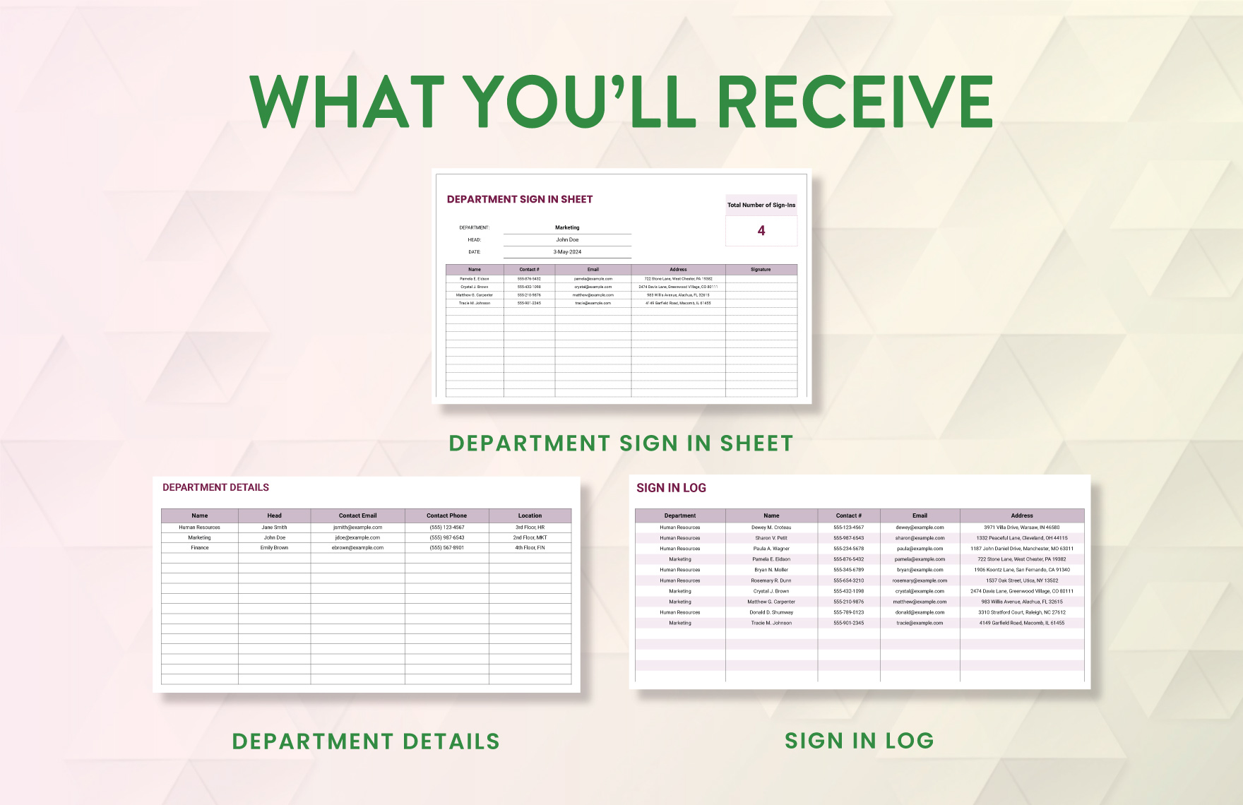 Department Sign in Sheet Template