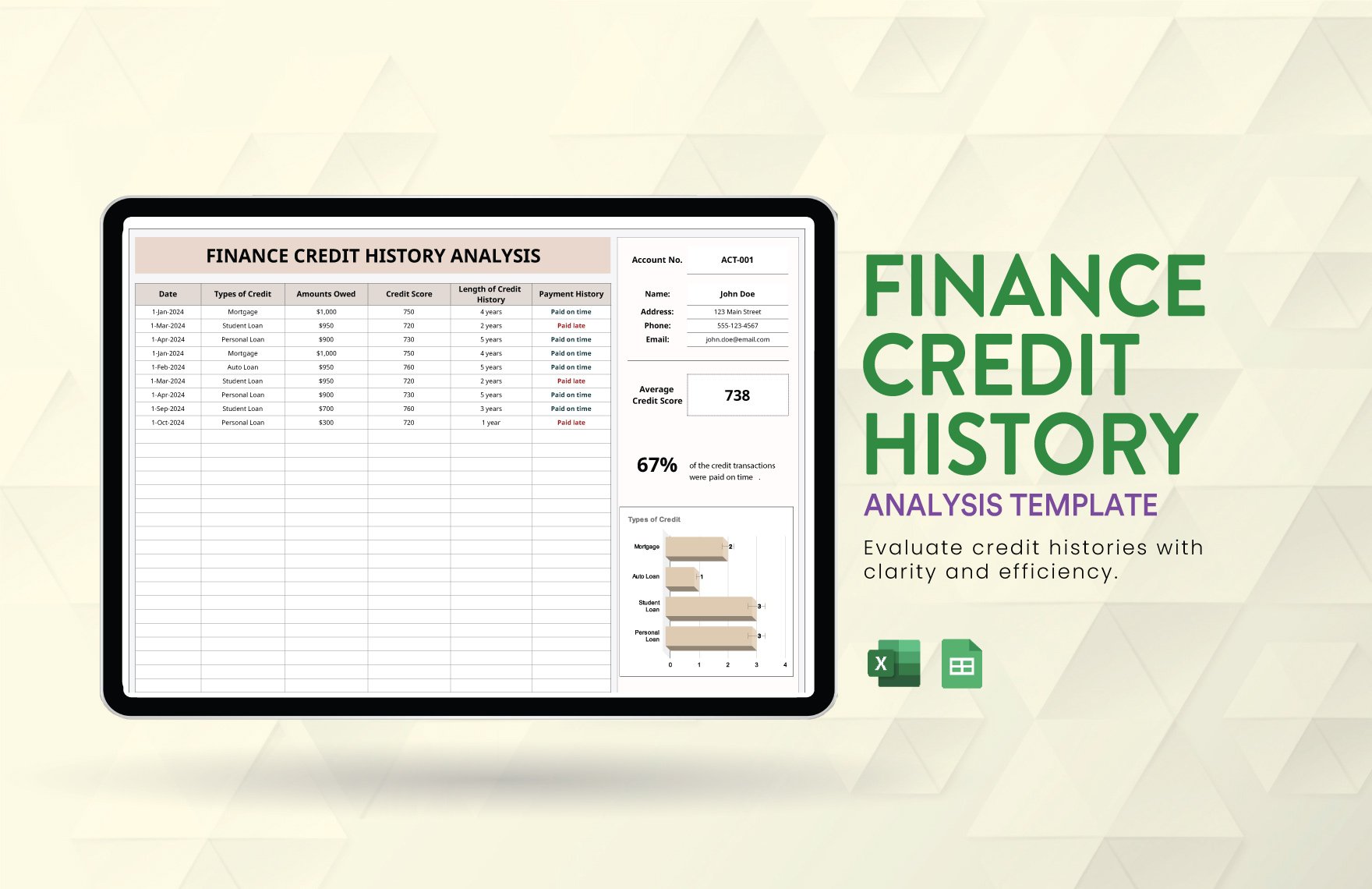 Finance Credit History Analysis Template in Excel, Google Sheets