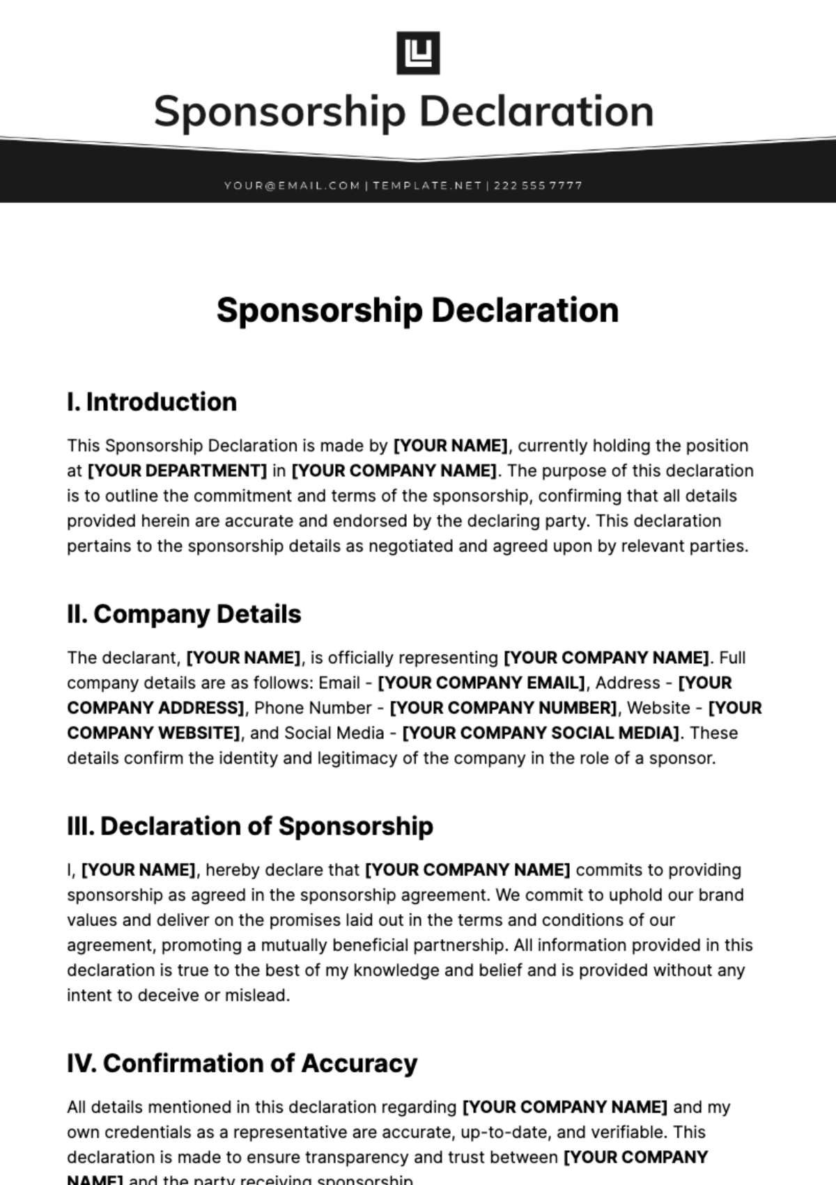 Sponsorship Declaration Template