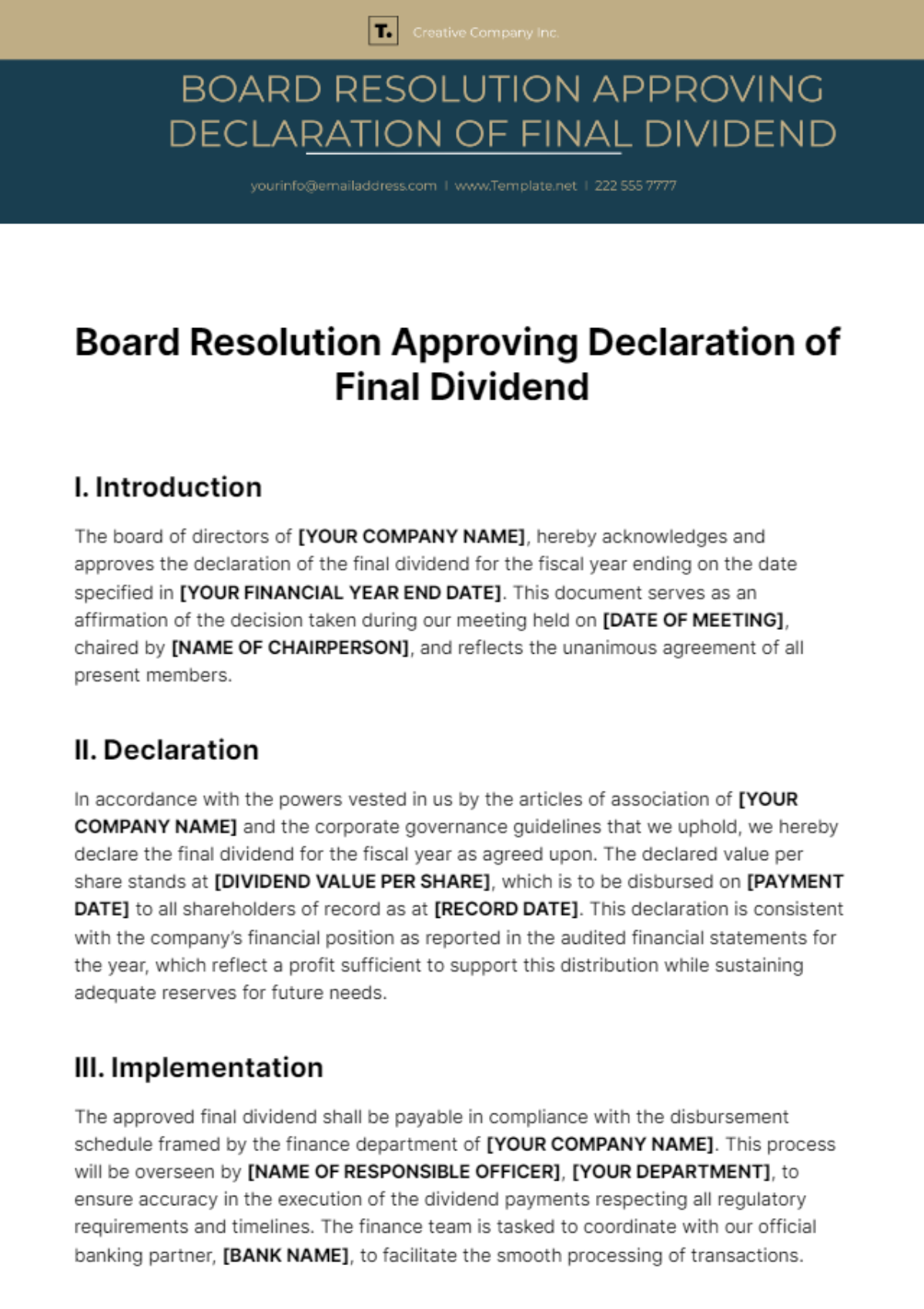 Board Resolution Approving Declaration of Final Dividend Template