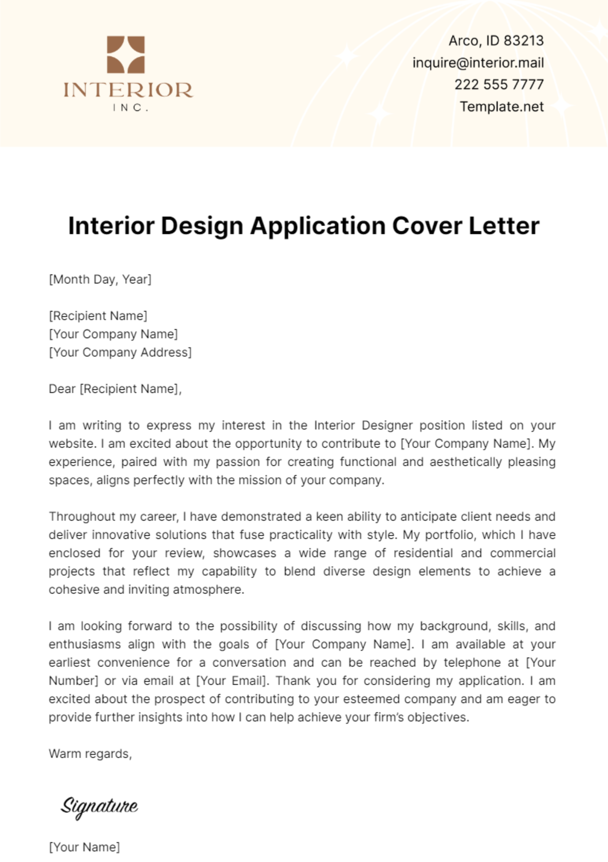 Interior Design Application Cover Letter Template