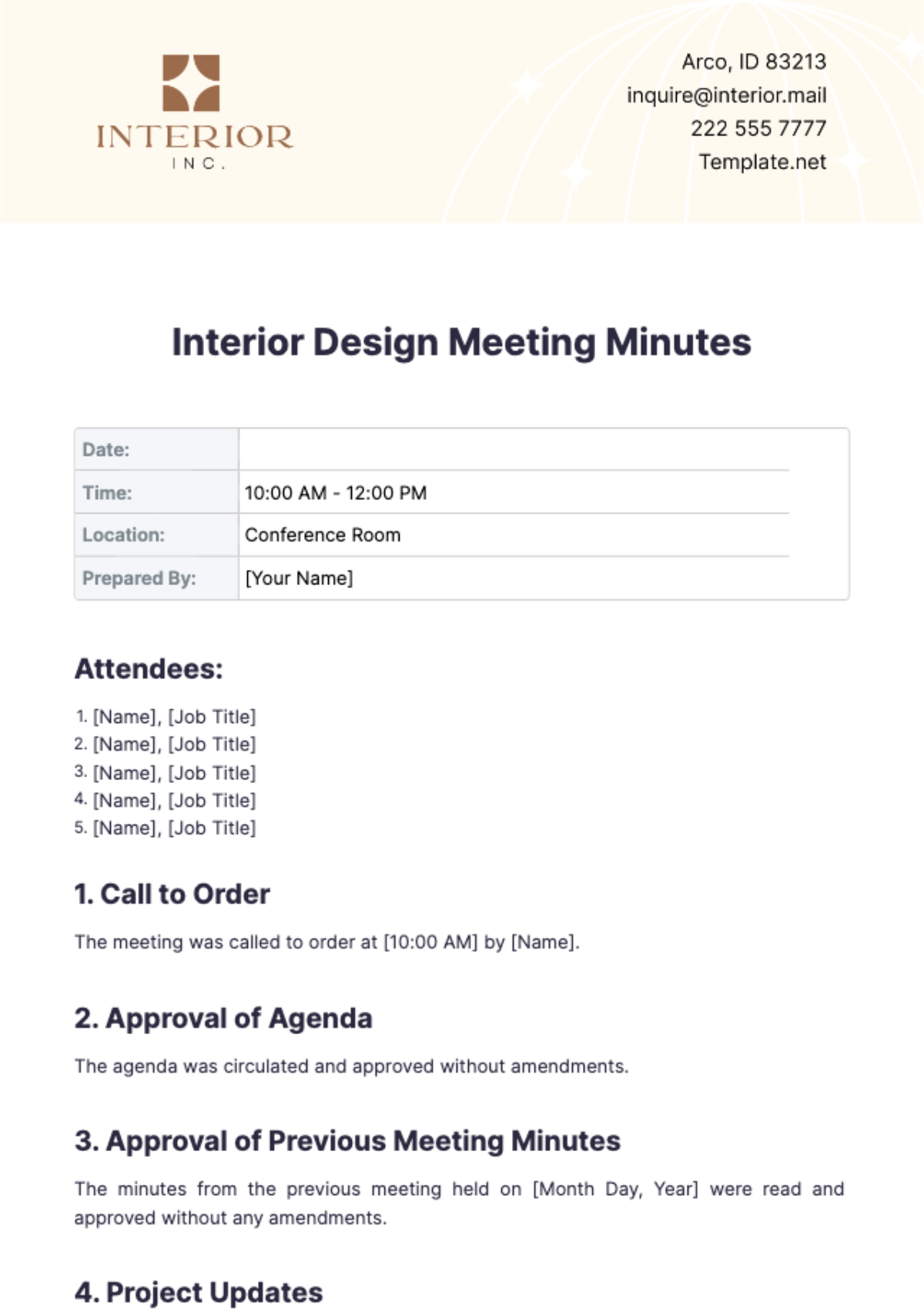 Free Interior Design Meeting Minutes Template