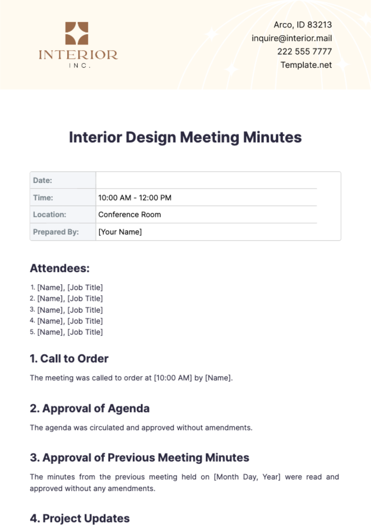 Interior Design Meeting Minutes Template - Edit Online & Download