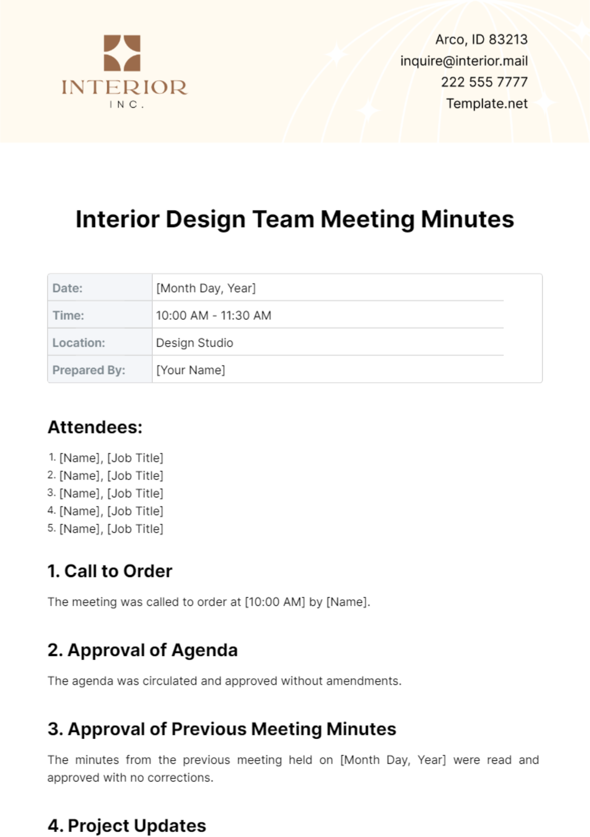 Free Interior Design Team Meeting Minutes Template