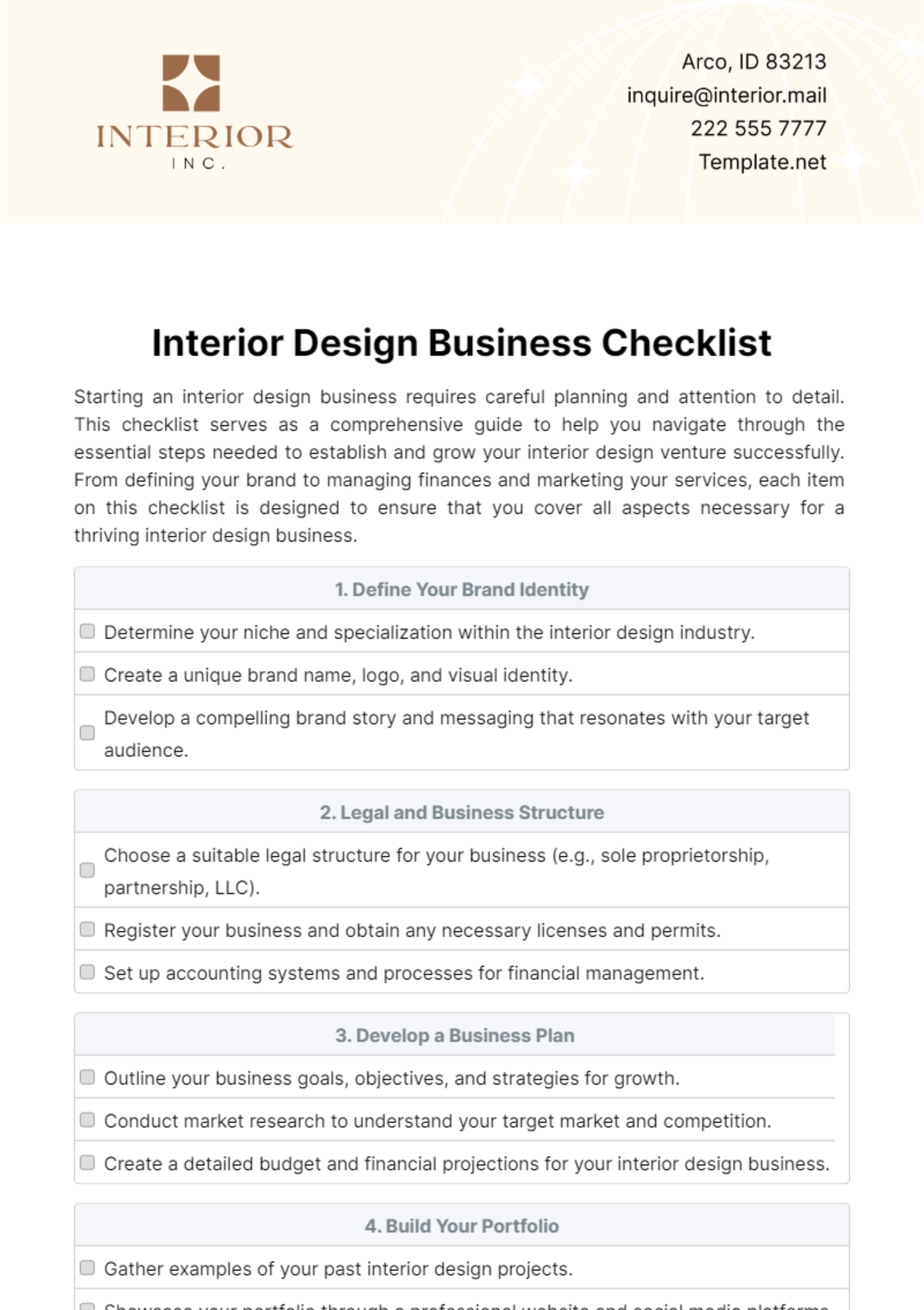 Interior Design Business Checklist Template | Template.net