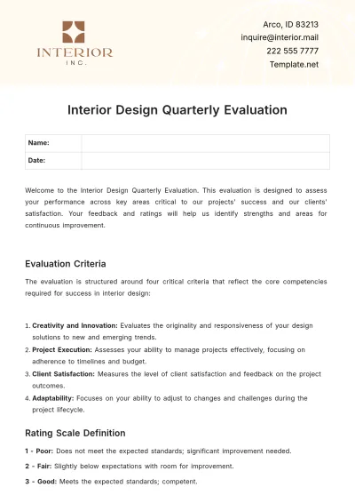 Free Interior Design Quarterly Evaluation Template to Edit Online