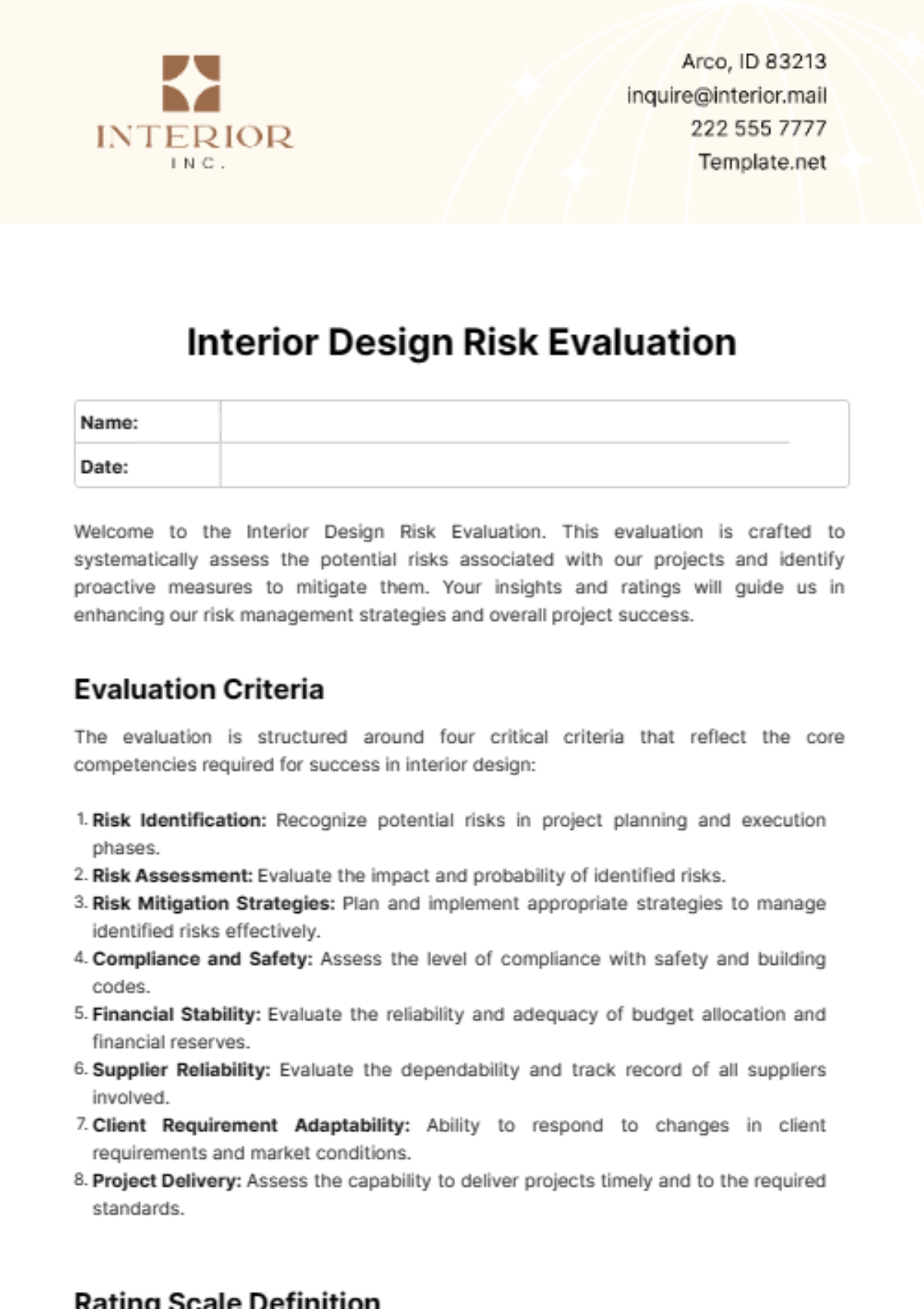 Interior Design Risk Evaluation Template