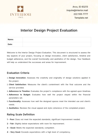 Free Interior Design Project Evaluation Template to Edit Online