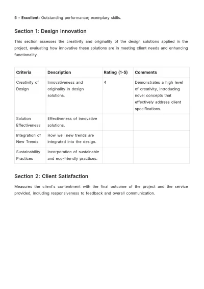 Free Interior Design Project Evaluation Template to Edit Online