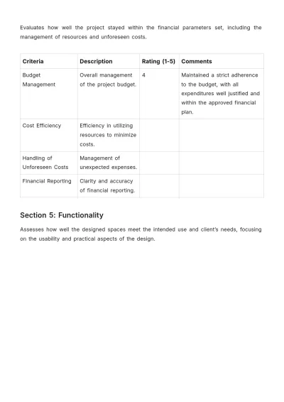 Free Interior Design Project Evaluation Template to Edit Online