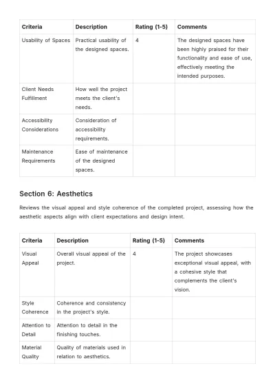 Free Interior Design Project Evaluation Template to Edit Online