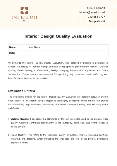 Free Interior Design Quality Evaluation Template to Edit Online