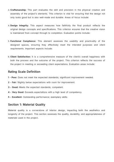 Free Interior Design Quality Evaluation Template to Edit Online