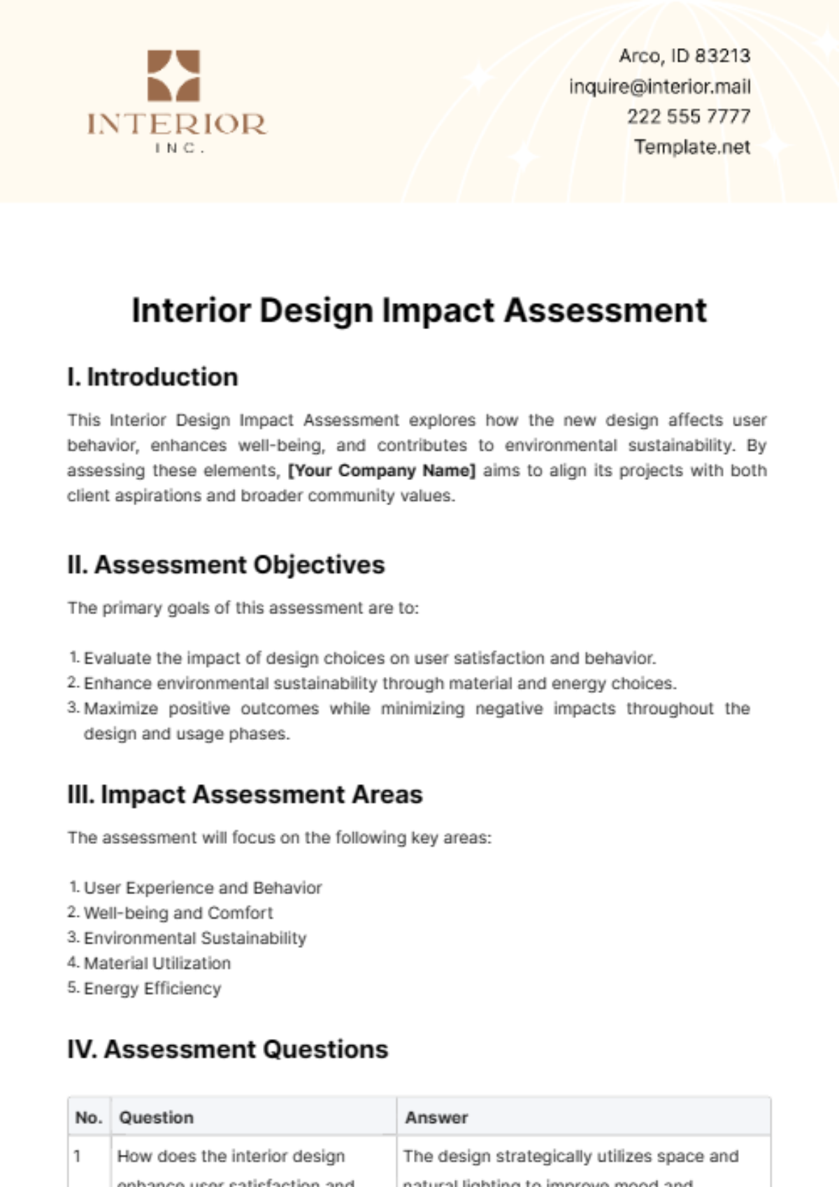 Interior Design Impact Assessment Template
