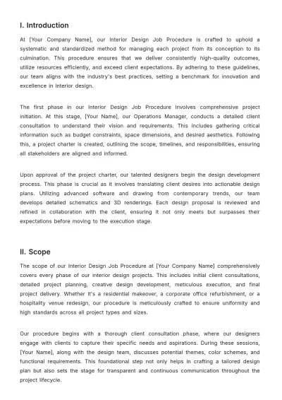 Free Interior Design Job Procedure Template to Edit Online