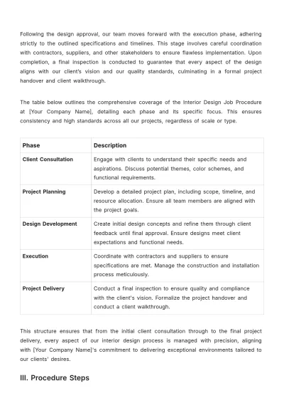 Free Interior Design Job Procedure Template to Edit Online