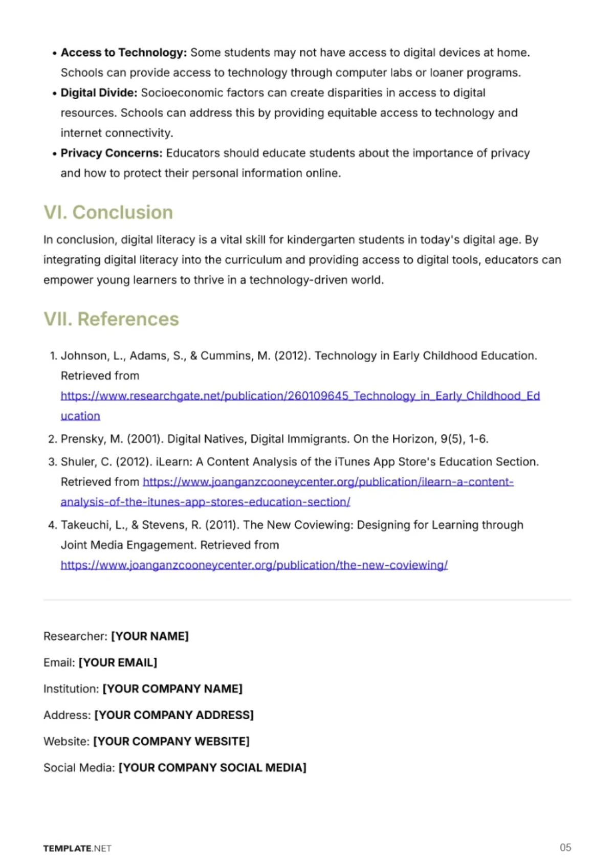 Free Kindergarten Research Template to Edit Online