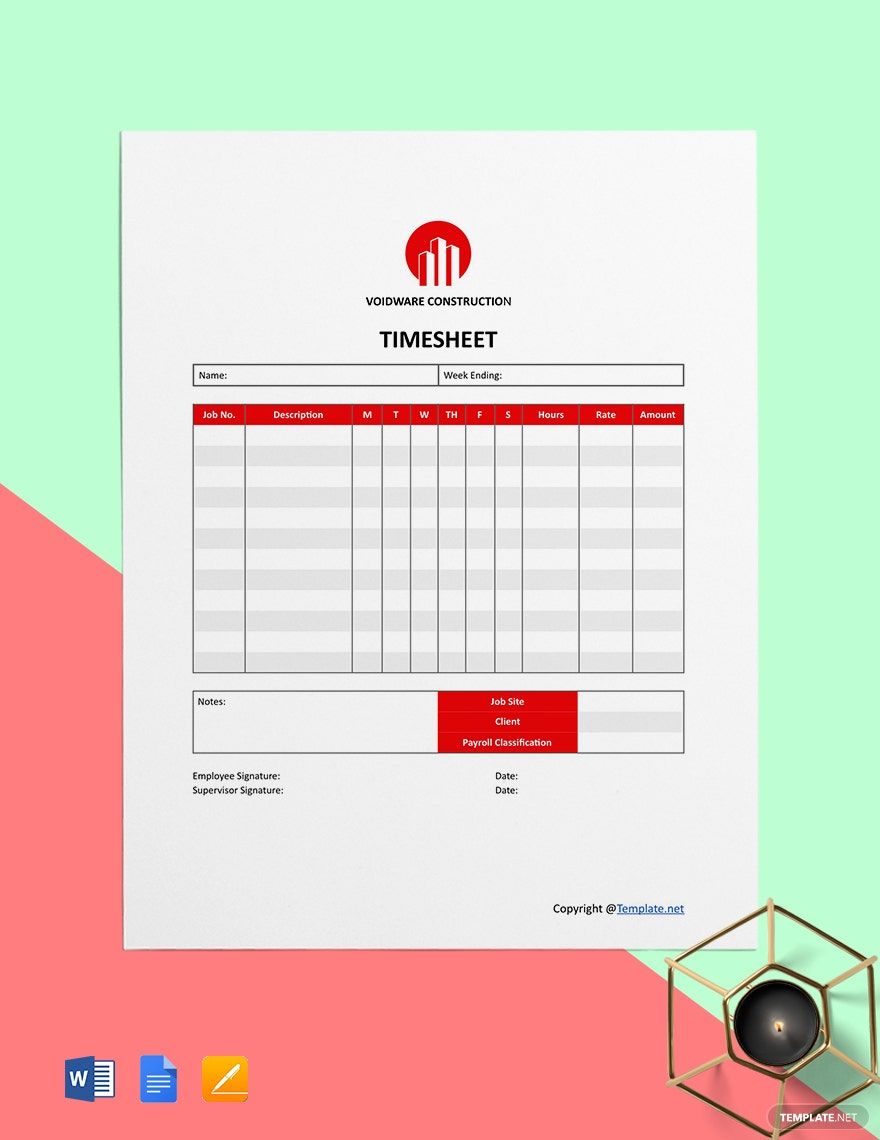 Free Simple Construction Timesheet Template