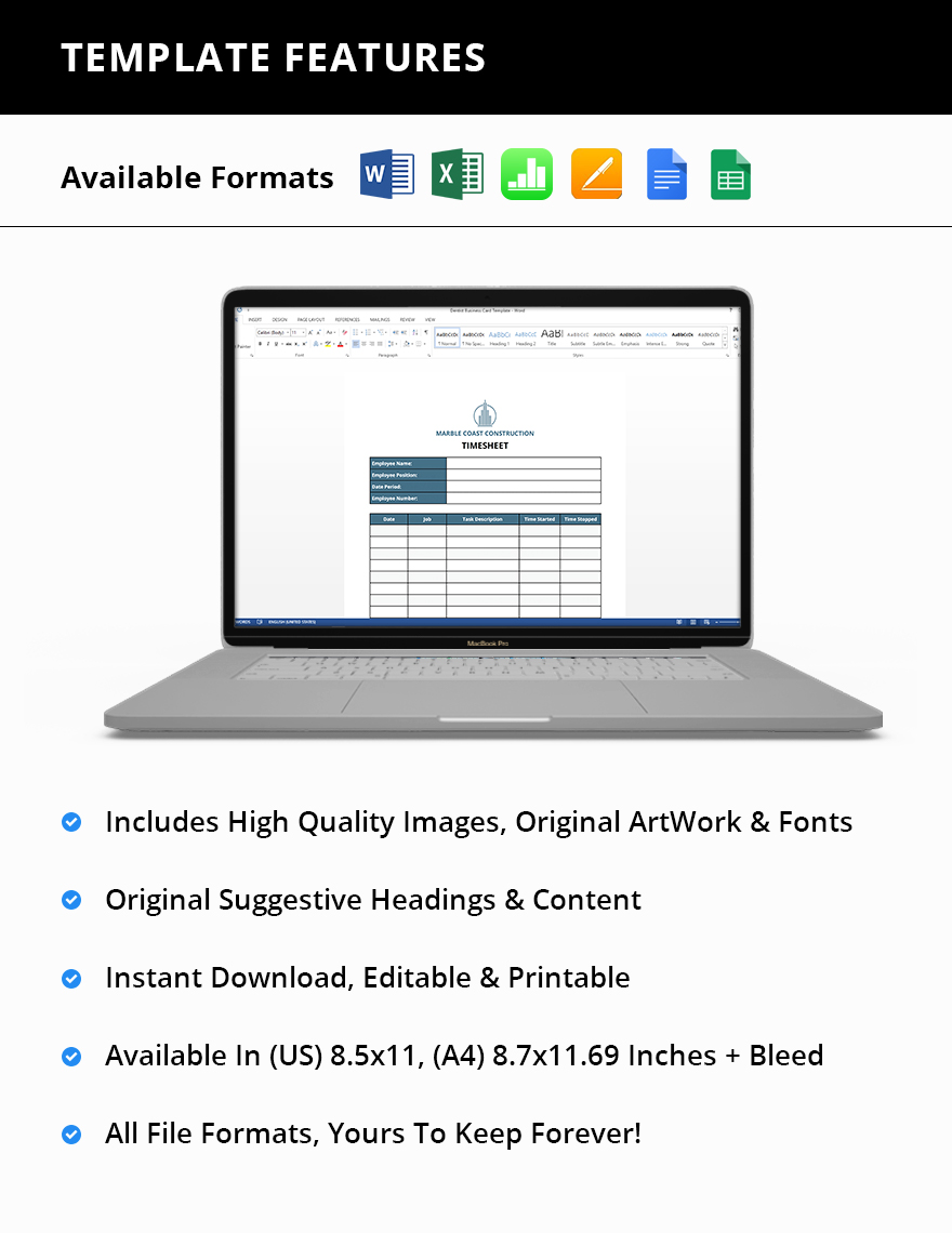 Custom Sample Construction Timesheet