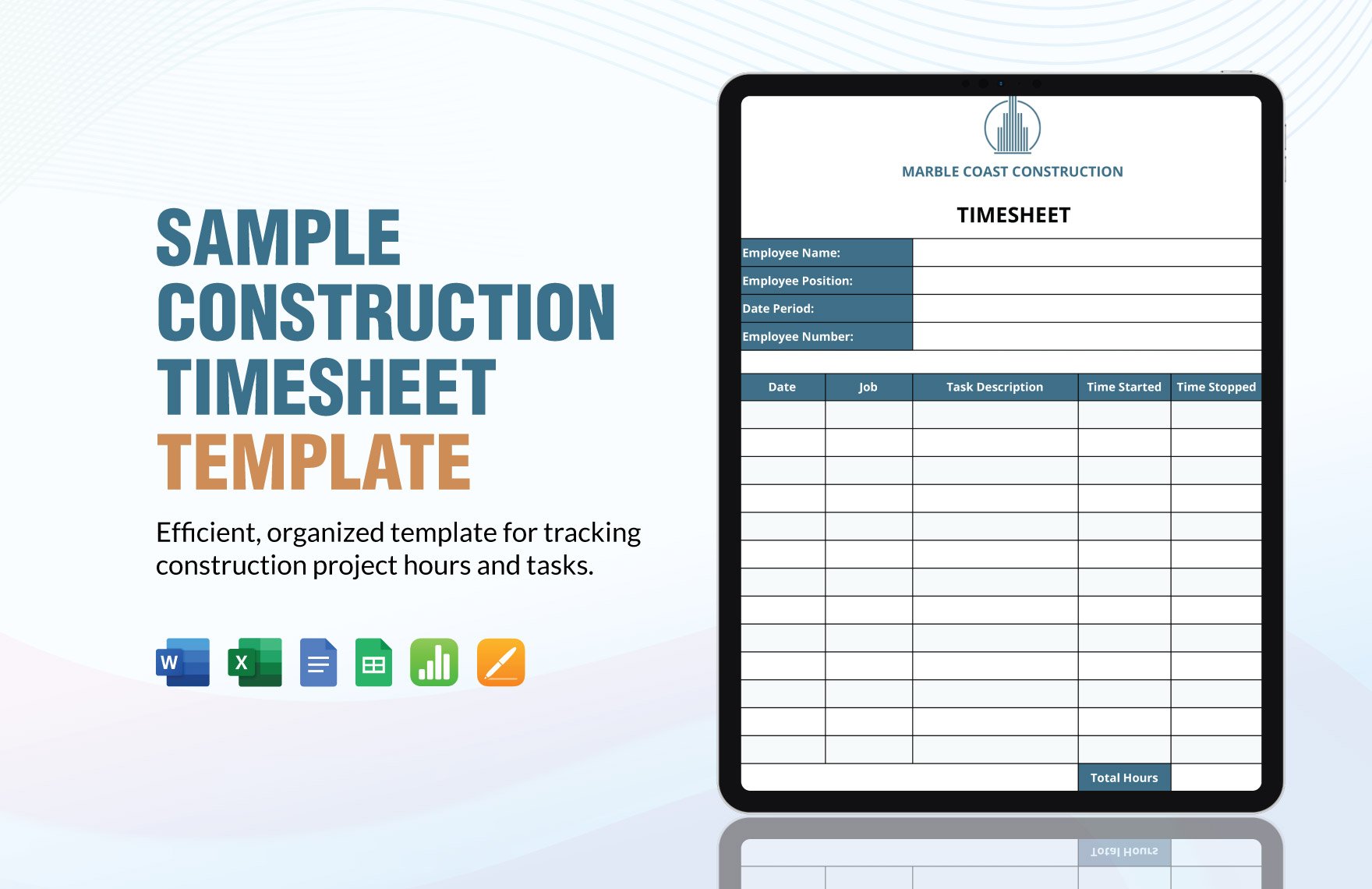 Sample Construction Timesheet Template in Word, Google Docs, Excel, Google Sheets, Apple Pages, Apple Numbers