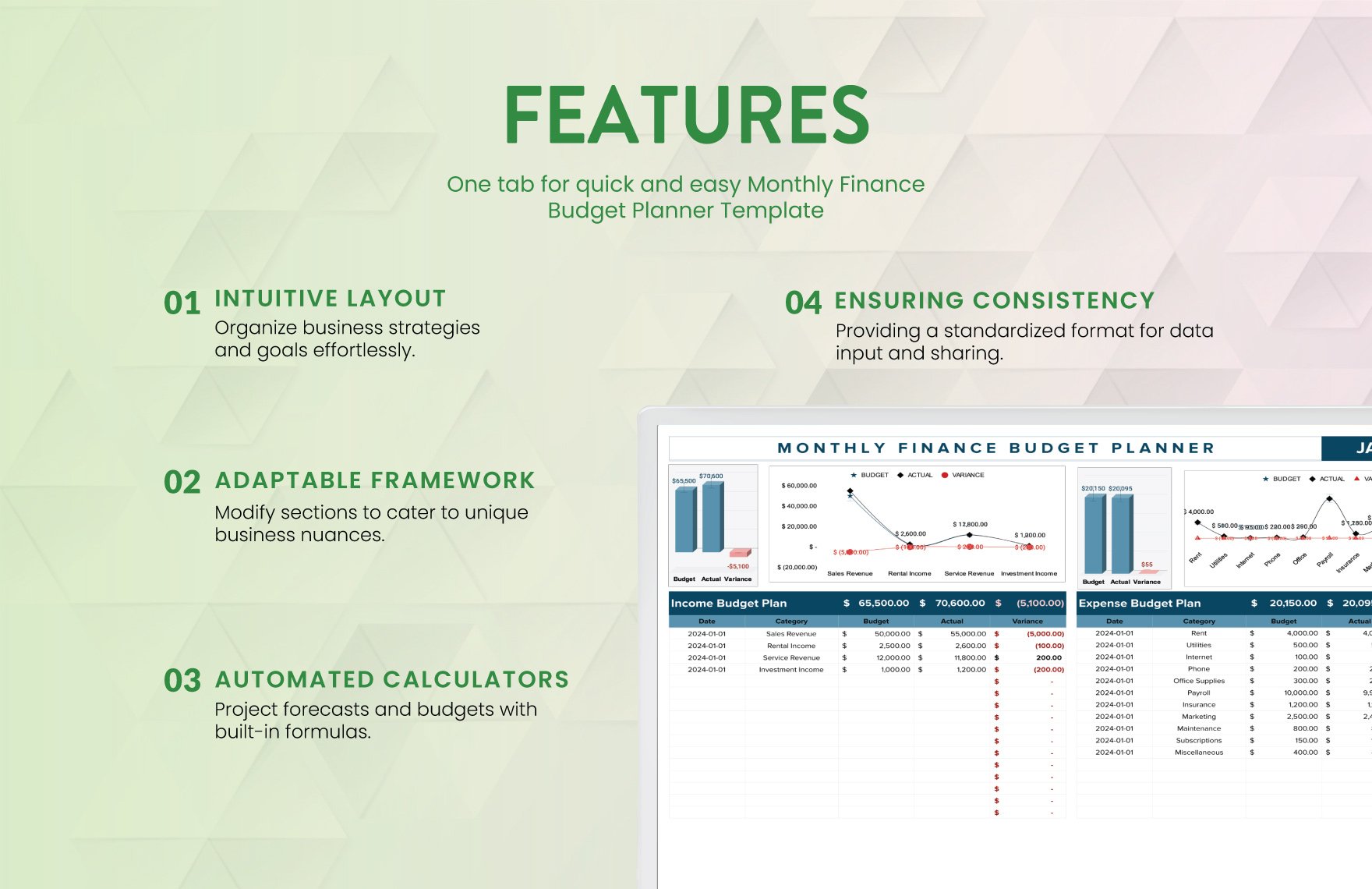 Monthly Finance Budget Planner Template