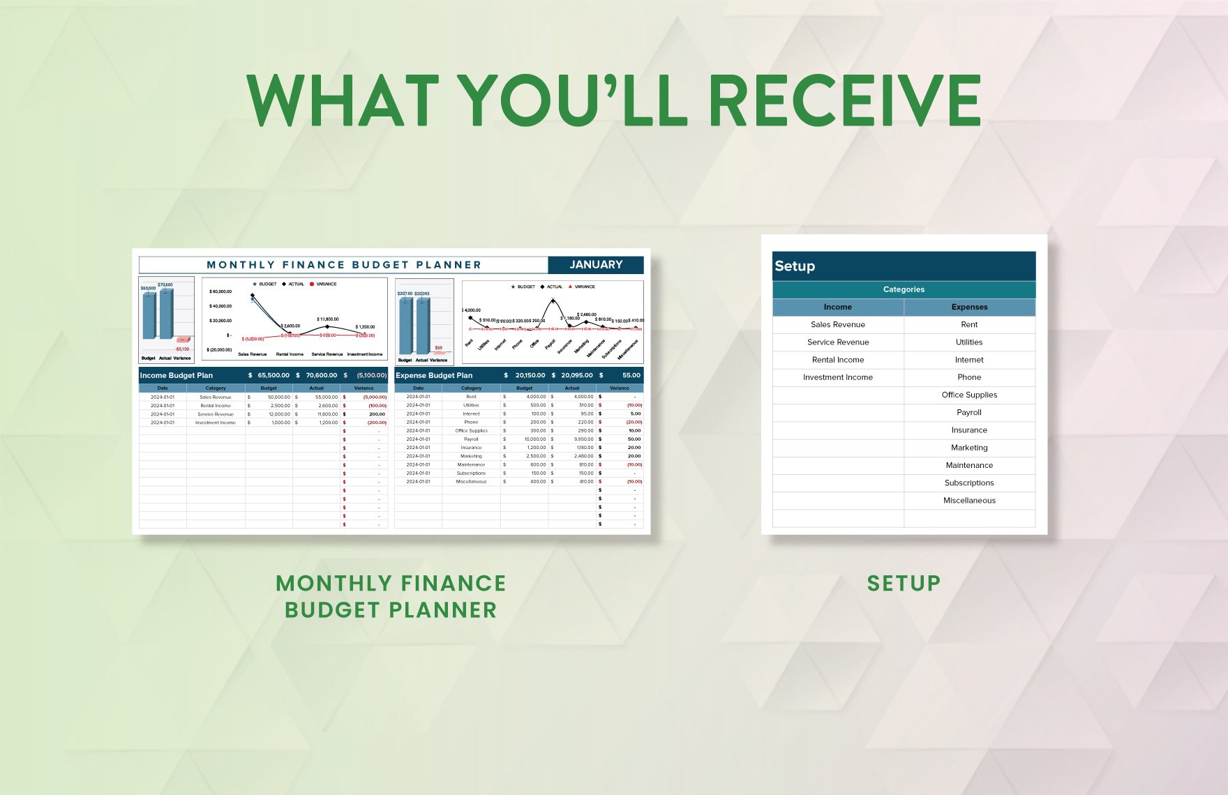 Monthly Finance Budget Planner Template