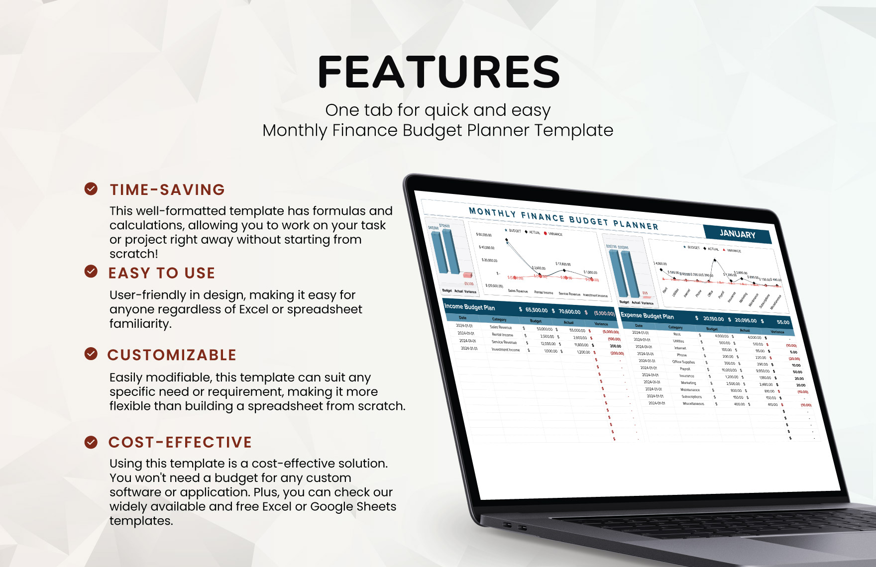 Monthly Finance Budget Planner Template