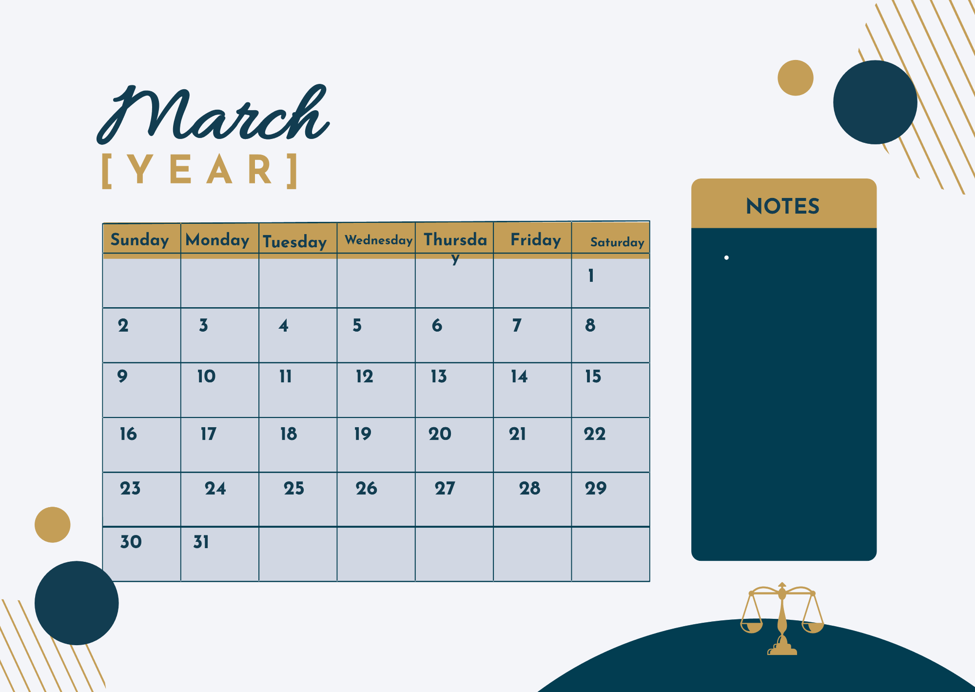 Free Law Firm Monthly Calendar Template to Edit Online