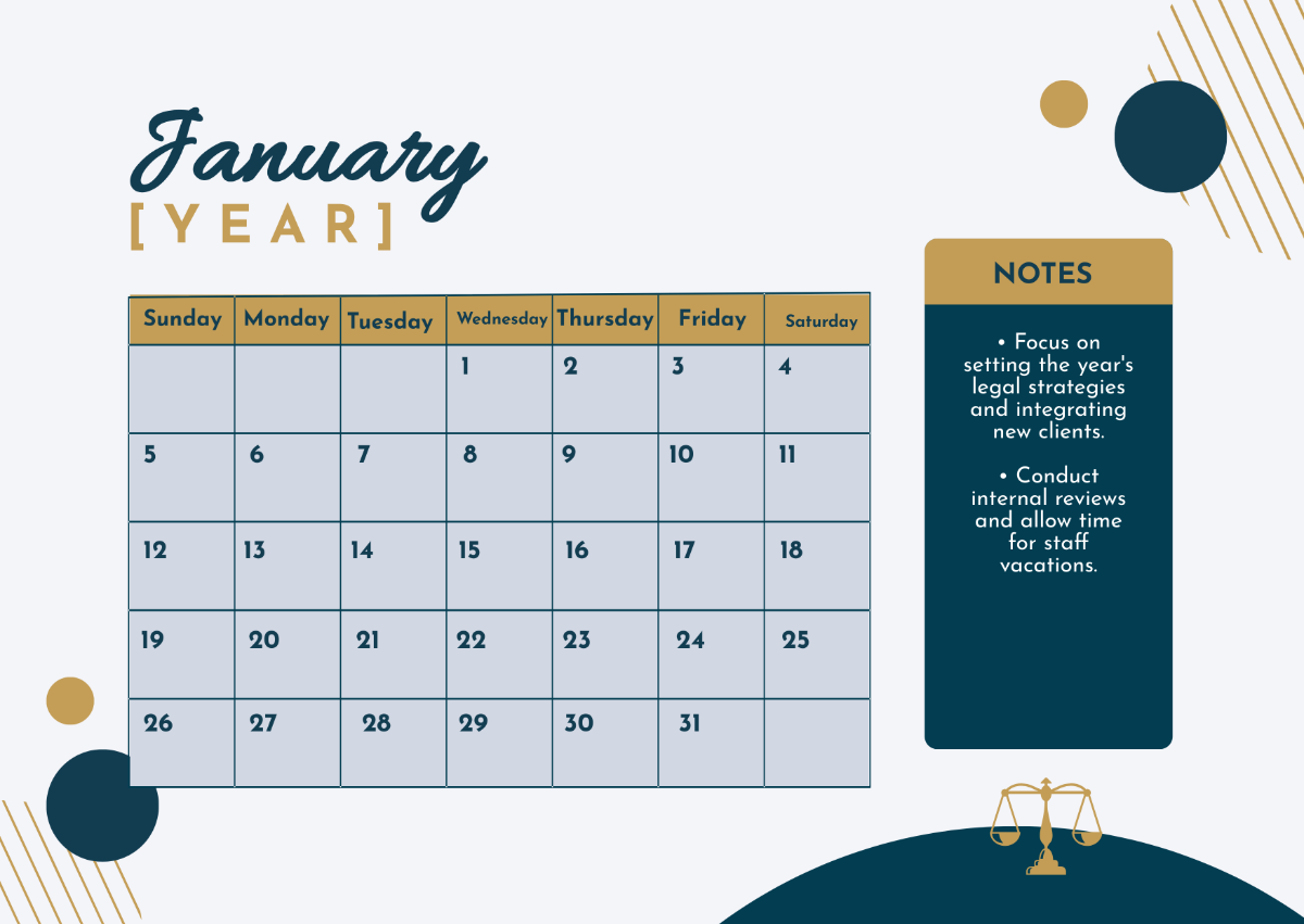 Law Firm Monthly Calendar Template