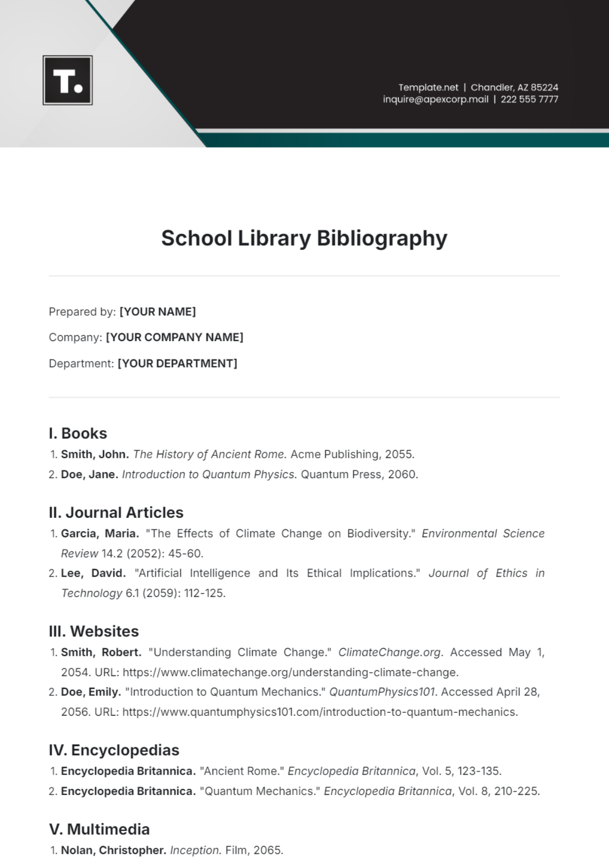 School Library Bibliography Template - Edit Online & Download