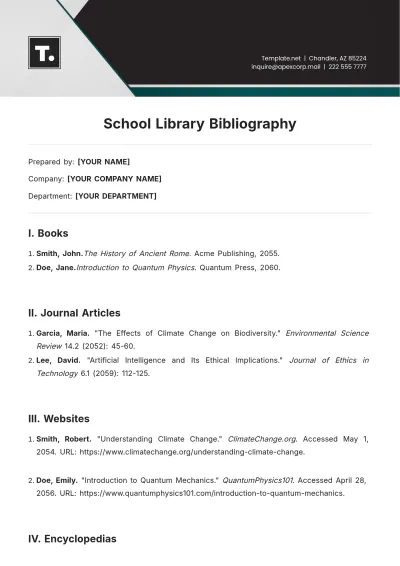 Free School Library Bibliography Template to Edit Online