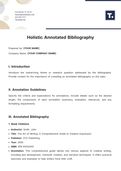 Free Holistic Annotated Bibliography Template to Edit Online