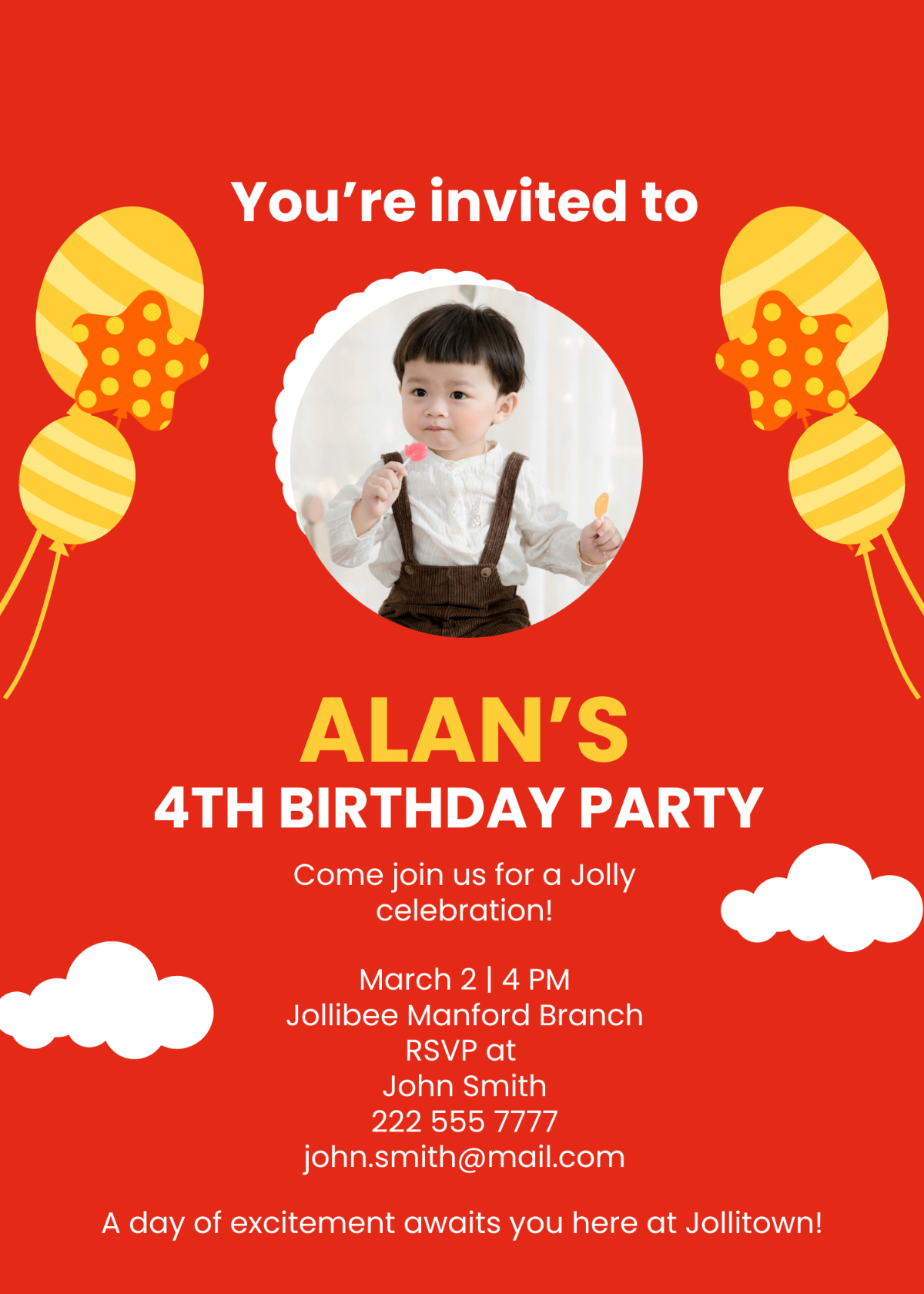 Jollibee Birthday Invitation Template - Edit Online & Download