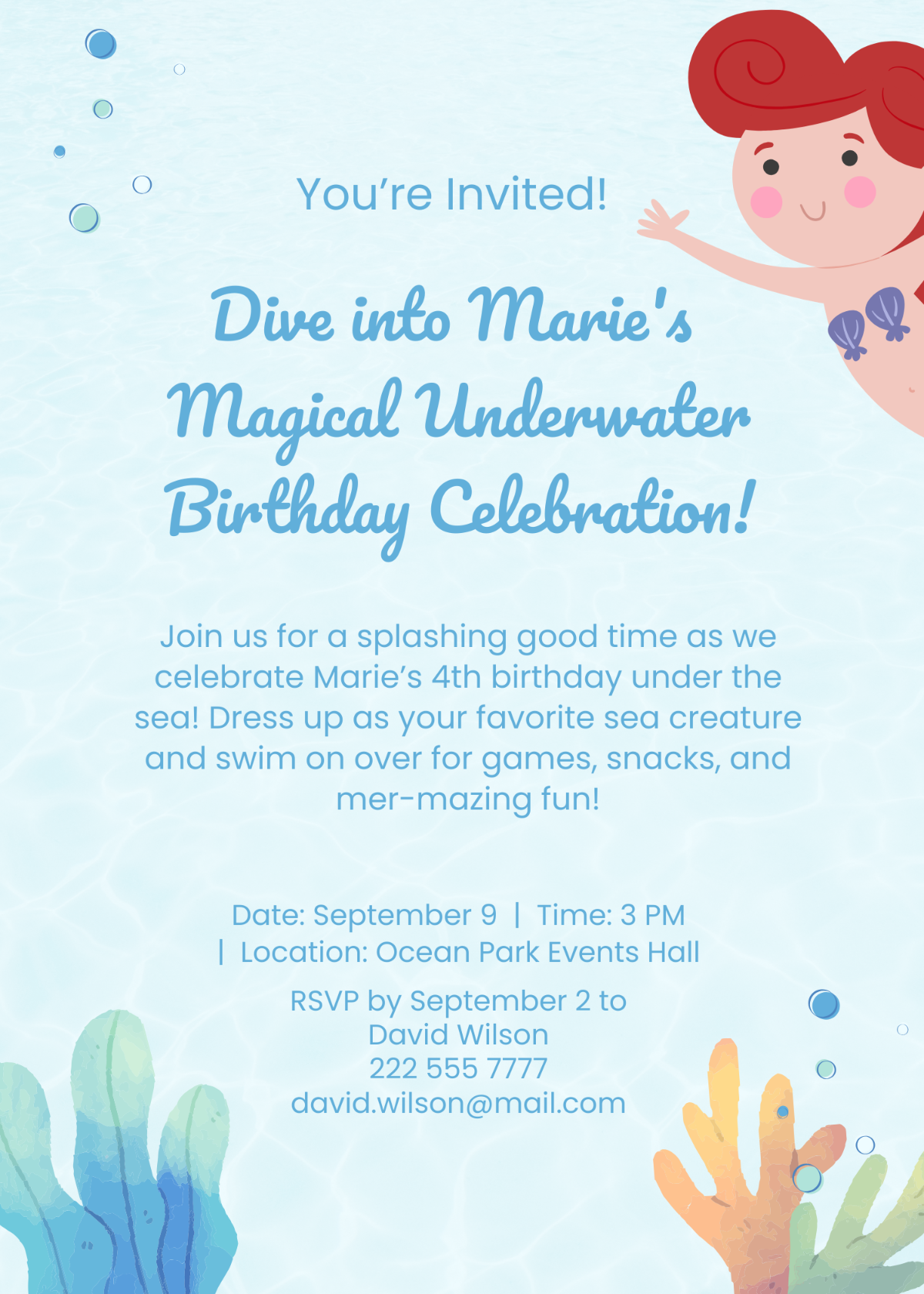 Little Mermaid Birthday Invitation Template - Edit Online & Download