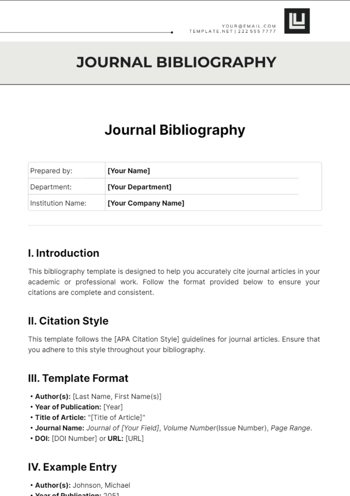 Journal Bibliography Template